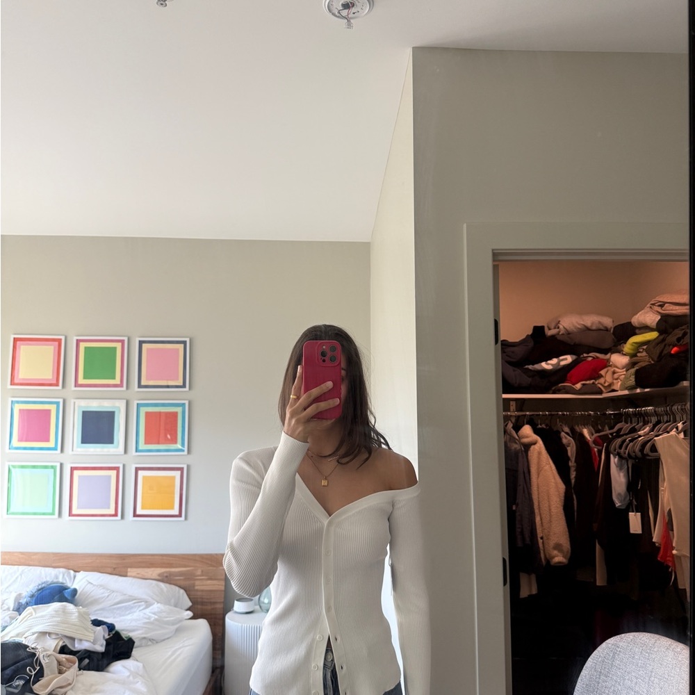 STAUD White Off-Shoulder Sweater
